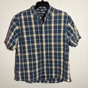 Mens L Blue /Yellow Abercrombie and Fitch Plaid Preppy Casual Button Up Shirt